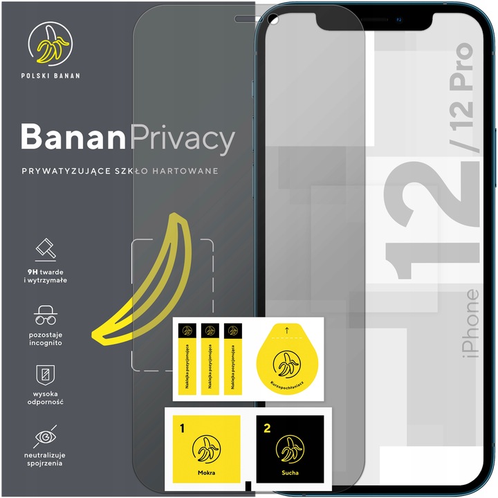 Szkło hartowane prywatyzujące 9H BananPrivacy do Apple iPhone 12 / 12 Pro