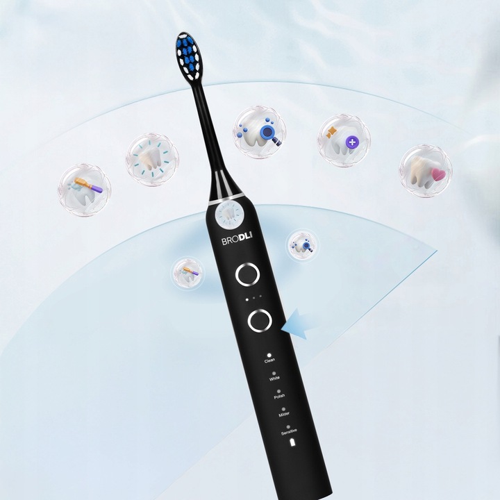 SZCZOTECZKA SONICZNA DO ZĘBÓW ELEKTRYCZNA CZARNA 10 KOŃCÓWEK INDUKCJA