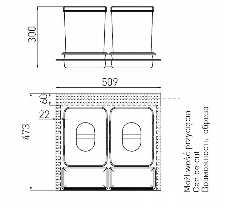 Kosz Segregator na śmieci MULTINO 60 2x15 L - 2 pojemniki