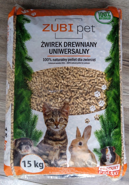 JASNY i PACHNĄCY DRZEWEM Żwirek drewniany PELLET 15kg kot świnki królik