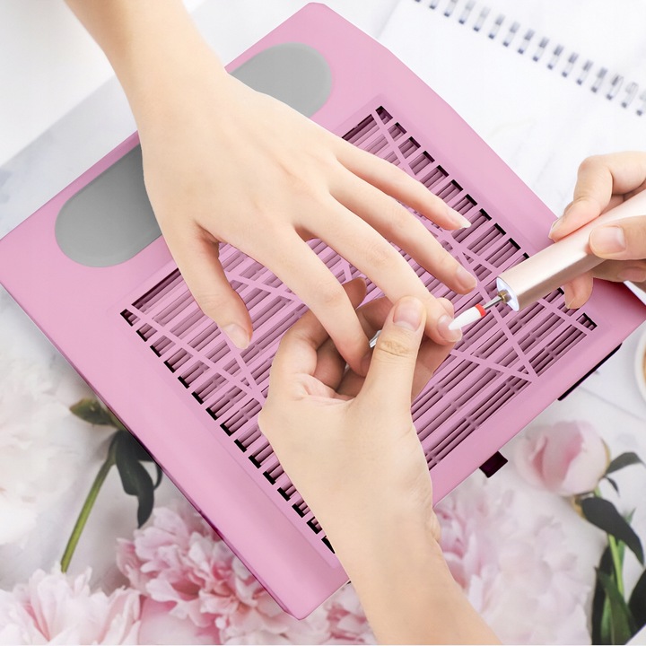 POCHŁANIACZ PYŁU DO PAZNOKCI BEZWORKOWY KASETOWY FILTR 80W RÓŻOWY