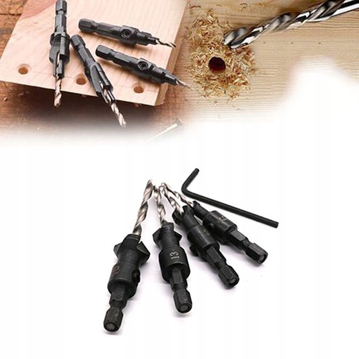 Wiertła do Drewna z Gzymką Fazownikiem + IMBUS nawiertaki z pogłębiaczem M2