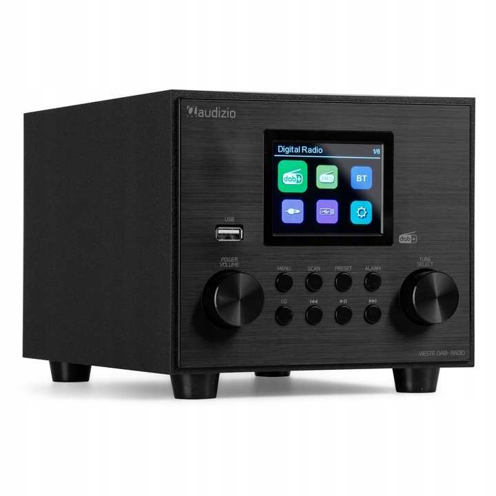 Radio DAB+ tuner FM z subwooferem czarne do kuchni salonu biura