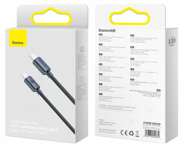 BASEUS MOCNY KABEL USB-C SZYBKIE ŁADOWANIE PRZEWÓD TYP-C PD 100W QC 5A 1.2M