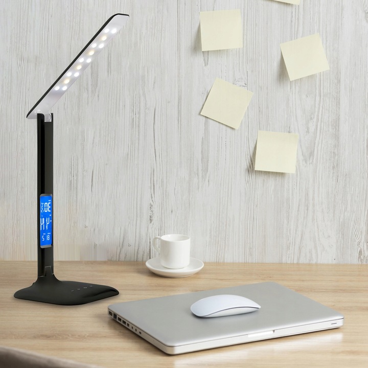 LAMPKA LED BIURKOWA SZKOLNA BIURKO WYŚWIETLACZ LCD ZEGAR DATA TEMPERATURA