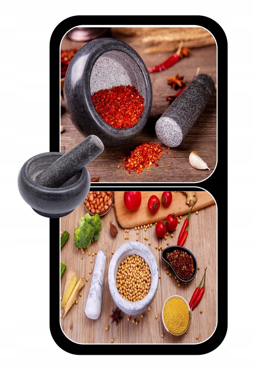 MOŹDZIERZ KUCHENNY KAMIENNY GRANITOWY TŁUCZEK DO UCIERANIA PRZYPRAW ZIÓŁ