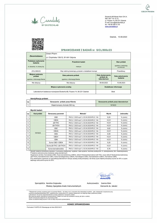 Olejek Konopny CBD Dla Psa 5% 11ml bez THC Weterynaryjny