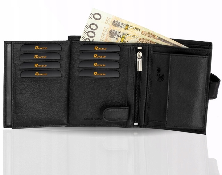 REVERSE Skórzany portfel męski skóra naturalna antykradzieżowy ochrona