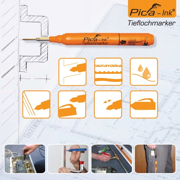 Pica Ink marker do głębokich otworów, Znacznik precyzyjny budowlany, Czarny