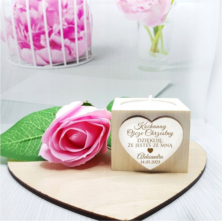 Podziękowanie dla Rodziców Chrzestnych na Komunię Chrzest świecznik