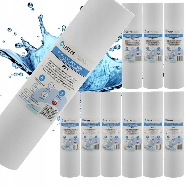 10x FILTR DO WODY WKŁAD filtrujący 10" PIANKOWY 5 MIKRON USTM