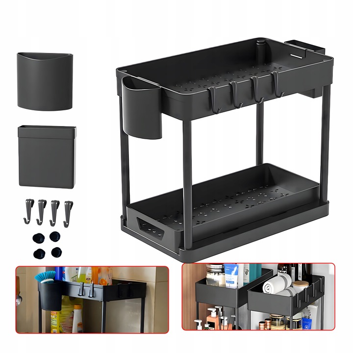 Dwupoziomowa Półka Regał Stojak Mocna pod Zlew Wysuwana do Kuchni