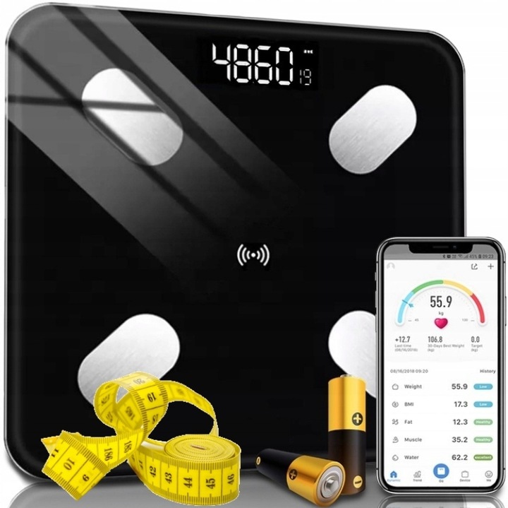 WAGA ŁAZIENKOWA ANALITYCZNA SLIM 180KG SMART+ 31w1 ANDROID iOS + CENTYMETR
