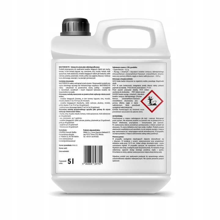 SILNY OPRYSK NA KLESZCZE KOMARY MUCHY 5L CYPERMETRYNA MOCNY