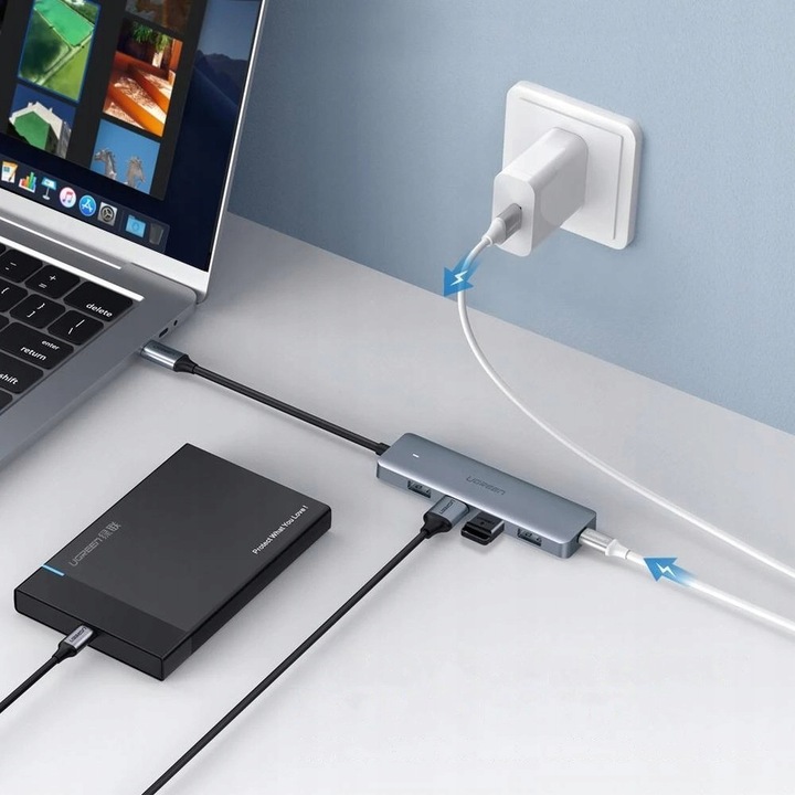 UGREEN HUB ROZDZIELACZ ADAPTER USB-C TYP-C NA 4x USB 3.0 TRANSFER DO 5 Gbps