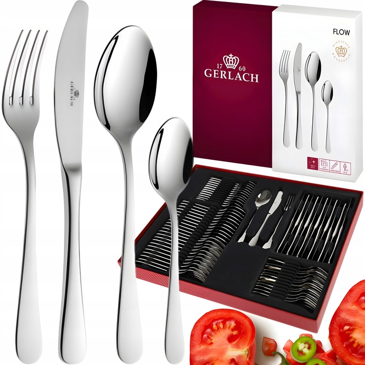 GERLACH ZESTAW SZTUĆCÓW KOMPLET OBIADOWY NA 12OS FLOW POŁYSK 60EL PUDEŁKO