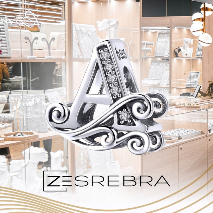 CHARMS LITERKA A srebro 925 srebrna litera koralik zawieszka charms pr S925