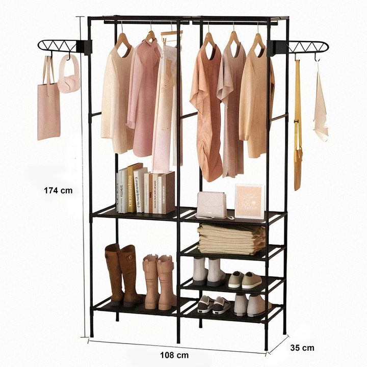 Wieszak na Ubrania Stojący Stojak Loft Czarny Wieszaki Podłogowy