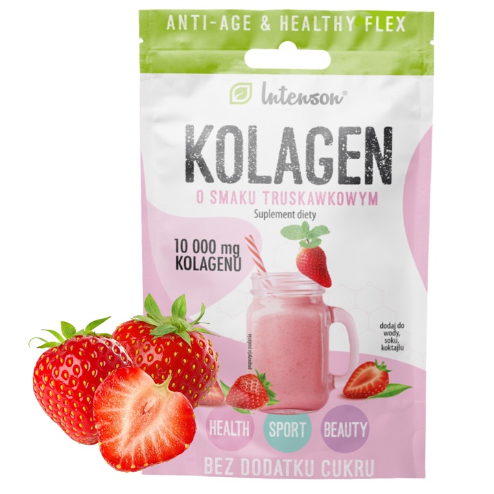 10x INTENSON KOLAGEN + KWAS HIALURONOWY + WITAMINA C do picia truskawkowy