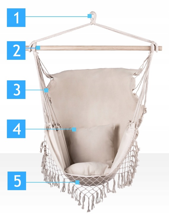 FOTEL WISZĄCY krzesło BRAZYLIJSKIE hamak 2X PODUSZKI huśtawka KOKON