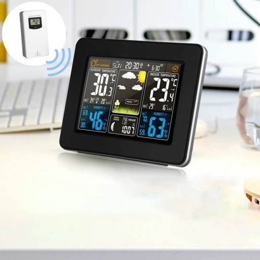 BEZPRZEWODOWA STACJA POGODY LCD POGODOWA HIGROMETR BAROMETR DCF + CZUJNIK