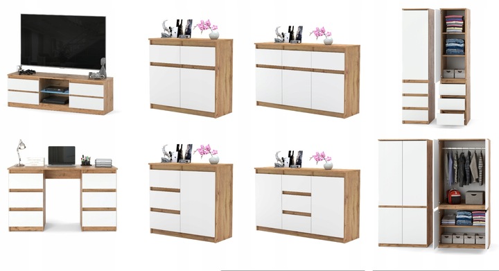 Komoda WOTAN BIALA z szufladami Duza Szafka AGA 120cm do Sypialni