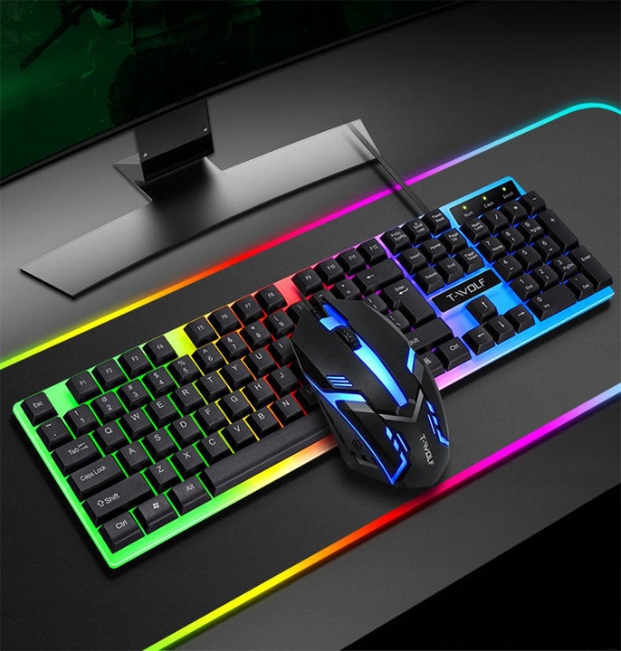 GAMINGOWA KLAWIATURA MYSZ-KA PODŚWIETLANA LED RGB