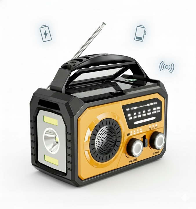 Radio Awaryjne Survivalowe na Korbę Solarne Powerbank 16000mAh Latarka