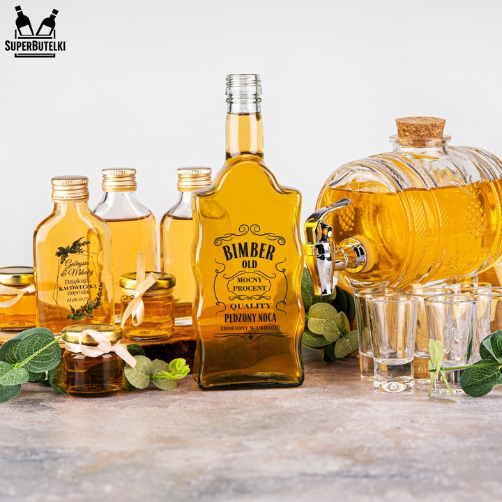 5x BUTELKI na BIMBER NALEWKI WÓDKĘ WHISKY z NADRUKIEM Butelka FALA 500 ml