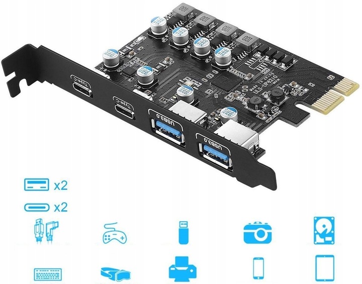 Karta rozszerzeń adapter do komputera PC PCI PCIe 2x USB 2x USB-C