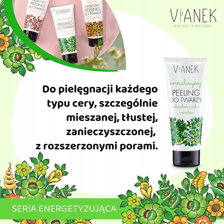 VIANEK Normalizujący Peeling do Twarzy z Korundem, Oczyszczenie 90g