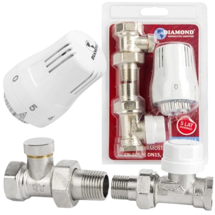ZESTAW TERMOSTATYCZNY PROSTY 1/2 ZAWORY DO GRZEJNIKA + GŁOWICA