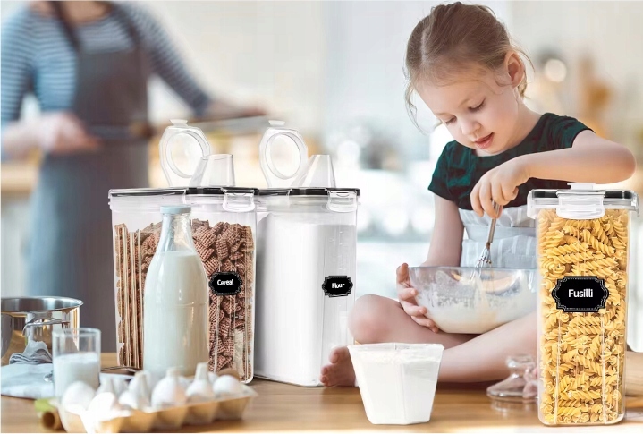 POJEMNIKI NA ŻYWNOŚĆ zestaw 4x2,5L pojemnik kuchenne + nakleji miarki