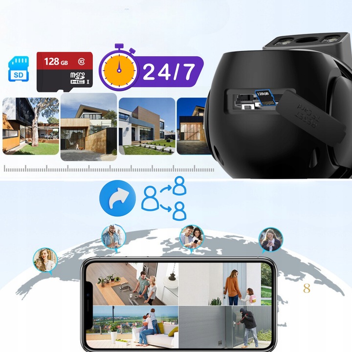 Zewnętrzna Kamera IP WiFi 8MP TUYA Ultra HD 4K ZOOM Z MIKROFONEM SD CZARNA