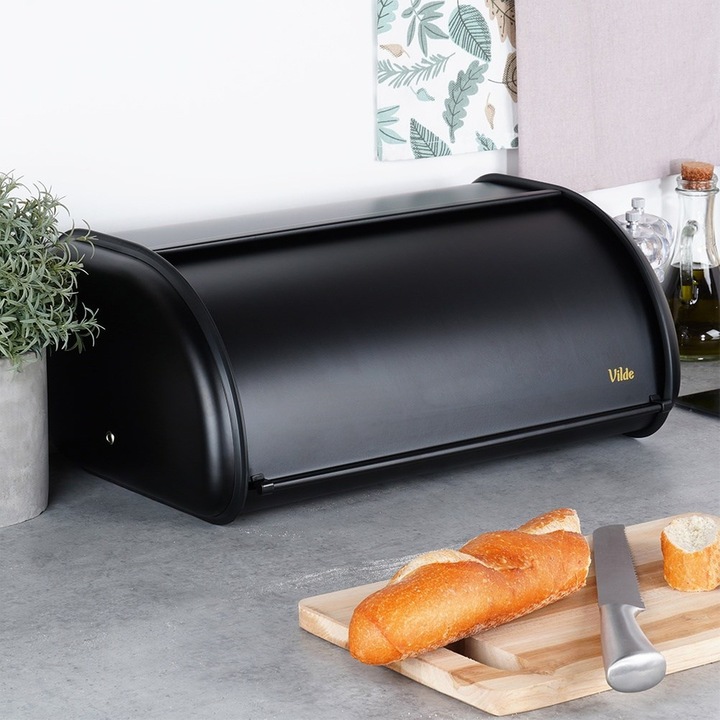 Duży CHLEBAK czarny metalowy pojemnik kuchenny na pieczywo chleb bułki