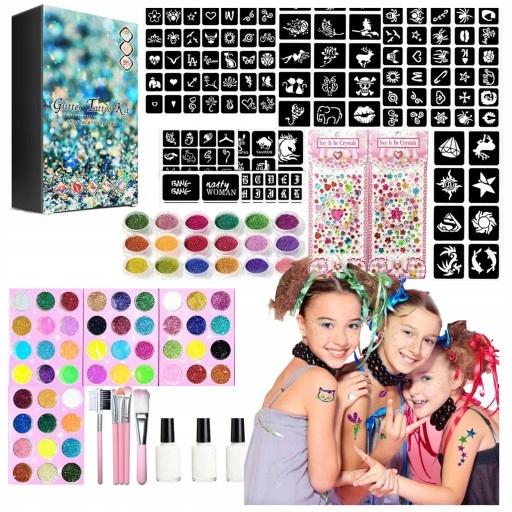 Tatuaże Brokatowe Dla Dzieci DUŻO Szablonów + 6 BROKATÓW Świecących w NOCY