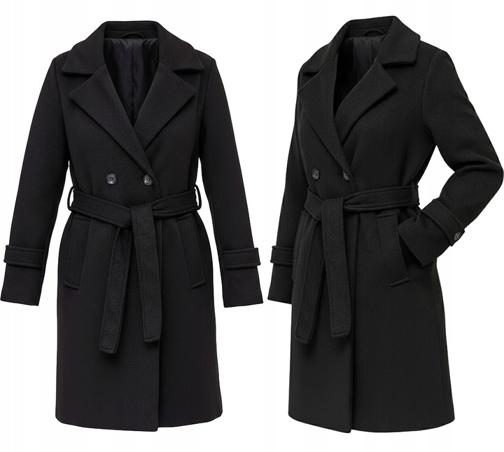 DAMSKI PRĄŻKOWANY PŁASZCZ Z PASKIEM PRZEJŚCIOWY JESIENNY ZIMOWY XXL