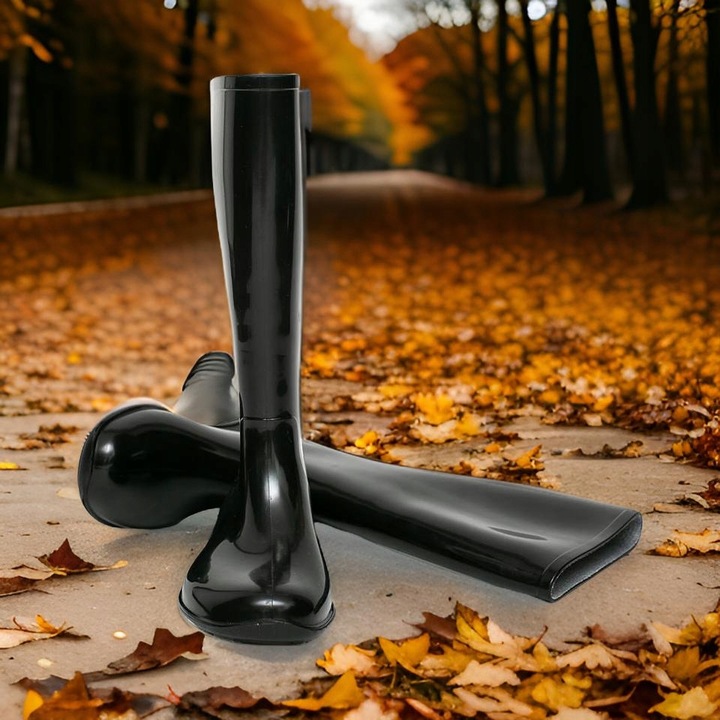 Kalosze Damskie Gumowce Lekkie CZARNE Wygodne Wysokie Gumiaki Eleganckie