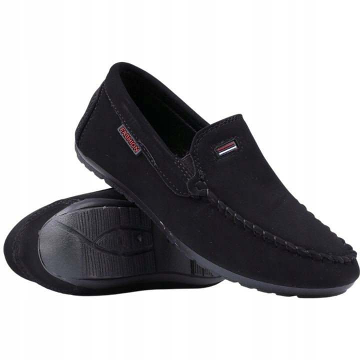 CZARNE MOKASYNY CHŁOPIĘCE PÓŁBUTY ZAMSZOWE WSUWANE BUTY NA KOMUNIĘ