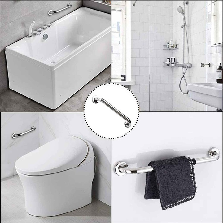 PORĘCZ UCHWYT ŁAZIENKOWY PROSTY DO WANNY DRZWI x2 CHROM POD PRYSZNIC 30CM