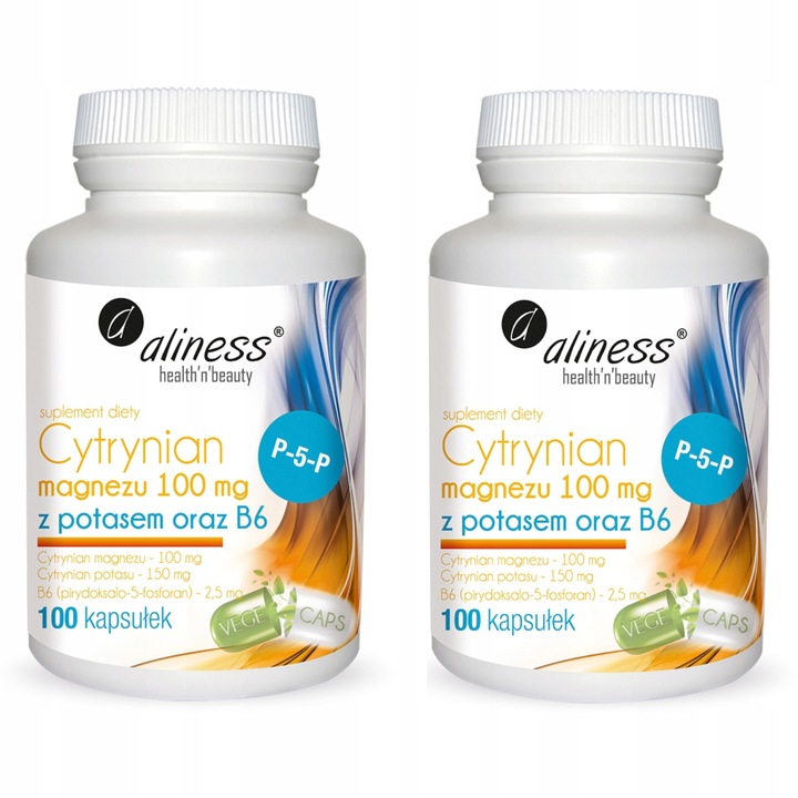 2x Aliness CYTRYNIAN MAGNEZU z POTASEM i B6 100ka Skurcze nóg Mięśnie Serce