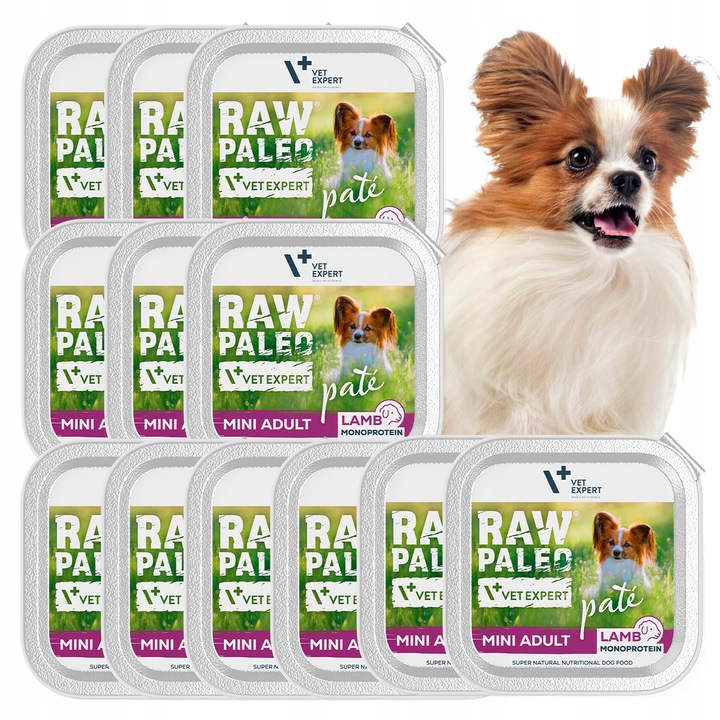 Mokra karma dla psów dorosłych małych ras jagnięcina Raw Paleo Pate 12x150g