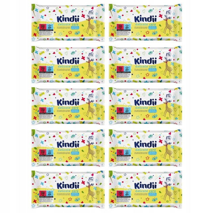 10x Chusteczki Nawilżane Kindii Delicate Care dla Niemowląt 72 szt.