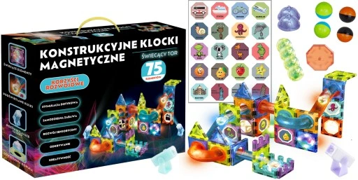 KLOCKI MAGNETYCZNE KONSTRUKCYJNE ŚWIECĄCY TOR 75el