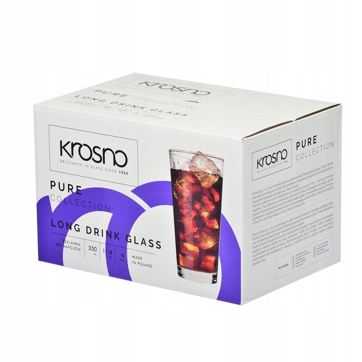 Wysokie szklanki Pure KROSNO 6szt 350ml do napojów wody soku drinków