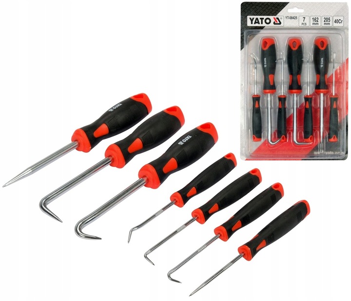 YATO ZESTAW 7 HACZYKÓW Z RĘKOJEŚCIĄ HAKI PODWAŻANIE SEPAROWANIE