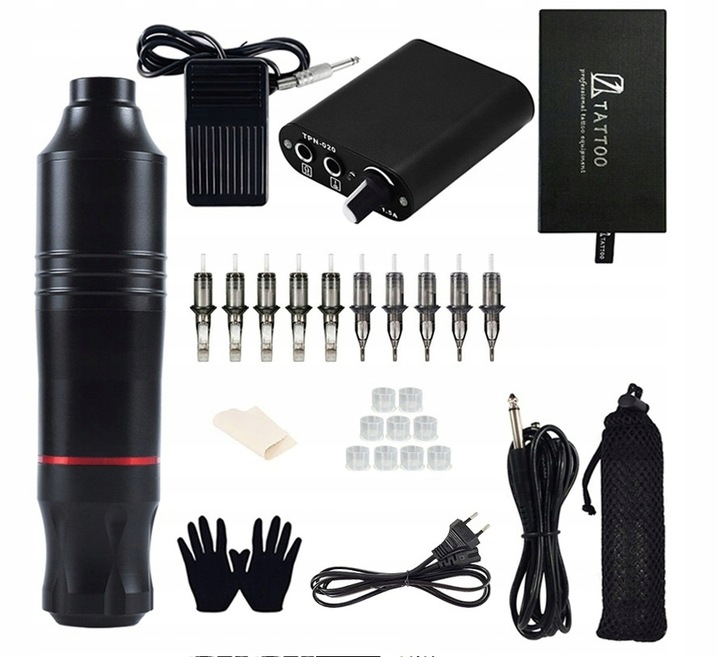 ZESTAW MASZYNKA DO TATUAŻU PEN ROTACYJNA TUSZ 37w1 dla początkujących