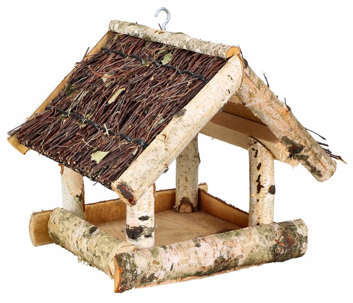 KARMNIK DLA PTAKÓW 255MM BUDKA DOMEK DOM DREWNIANY WISZĄCY NATURALNY