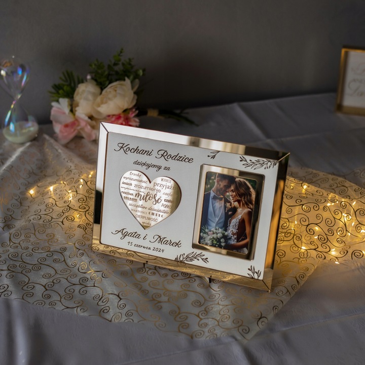 Podziękowania DLA RODZICÓW Mamy Taty Ślub Wesele w Ramce Złote Lustro 3D