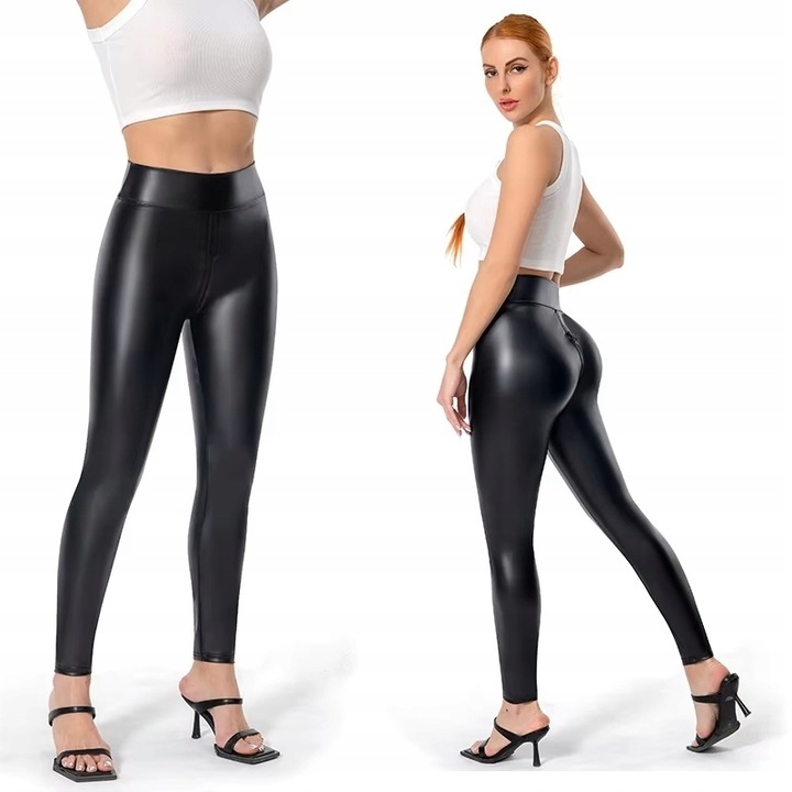 OBCISŁE LEGGINSY Z POŁYSKIEM SEXY GETRY ZAMEK W KROKU DO SEKSU